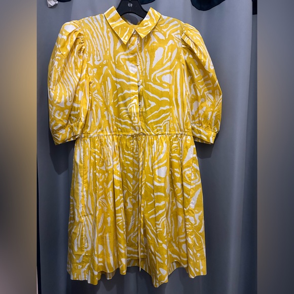 Hunter Bell McCauley Shirt Dress Marigold Palms Sz M Yellow puff sleeve - Picture 3 of 6